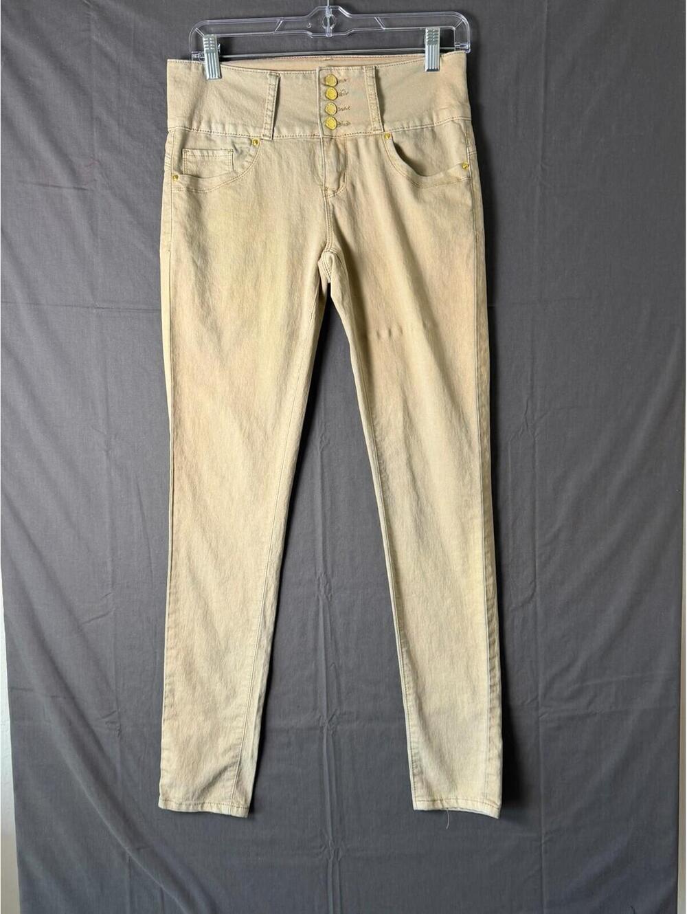 Street Denim by VIP Jeans Womens Size 5 /6 High Waisted 4 Button Khaki Beige